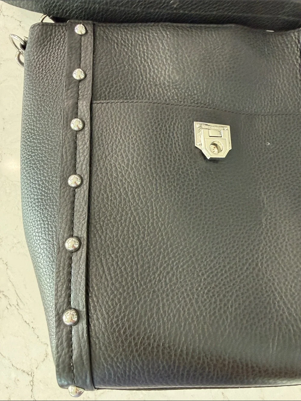 Rebecca Minkoff Black Pebbled Leather Studded Hobo Shoulder Bag